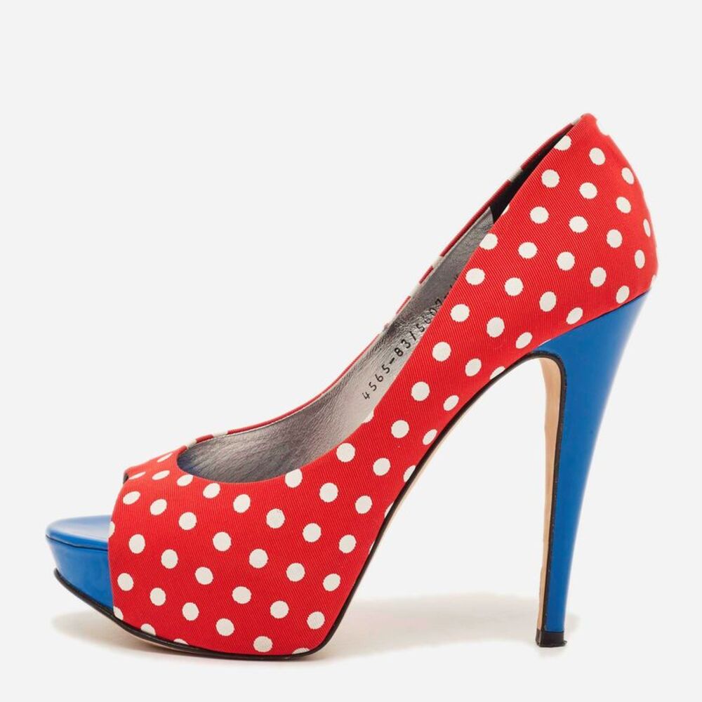 Gina Size 39.5 Red/white Canvas Dot Platform Pumps